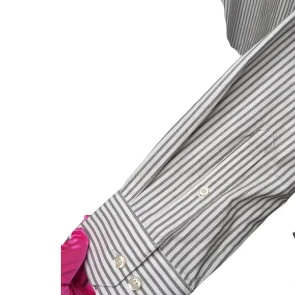 Hörst Mens Button Up White Grey Striped European Fabric Dress Shirt Size 15.5 - Picture 5 of 12